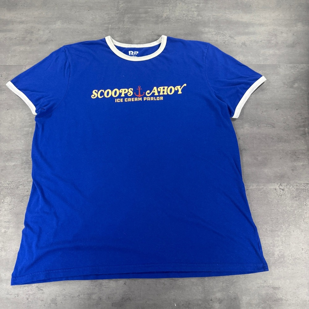 Baskin Robbins Stranger Things Ringer T-Shirt XL Scoops Ahoy Blue White Ringer